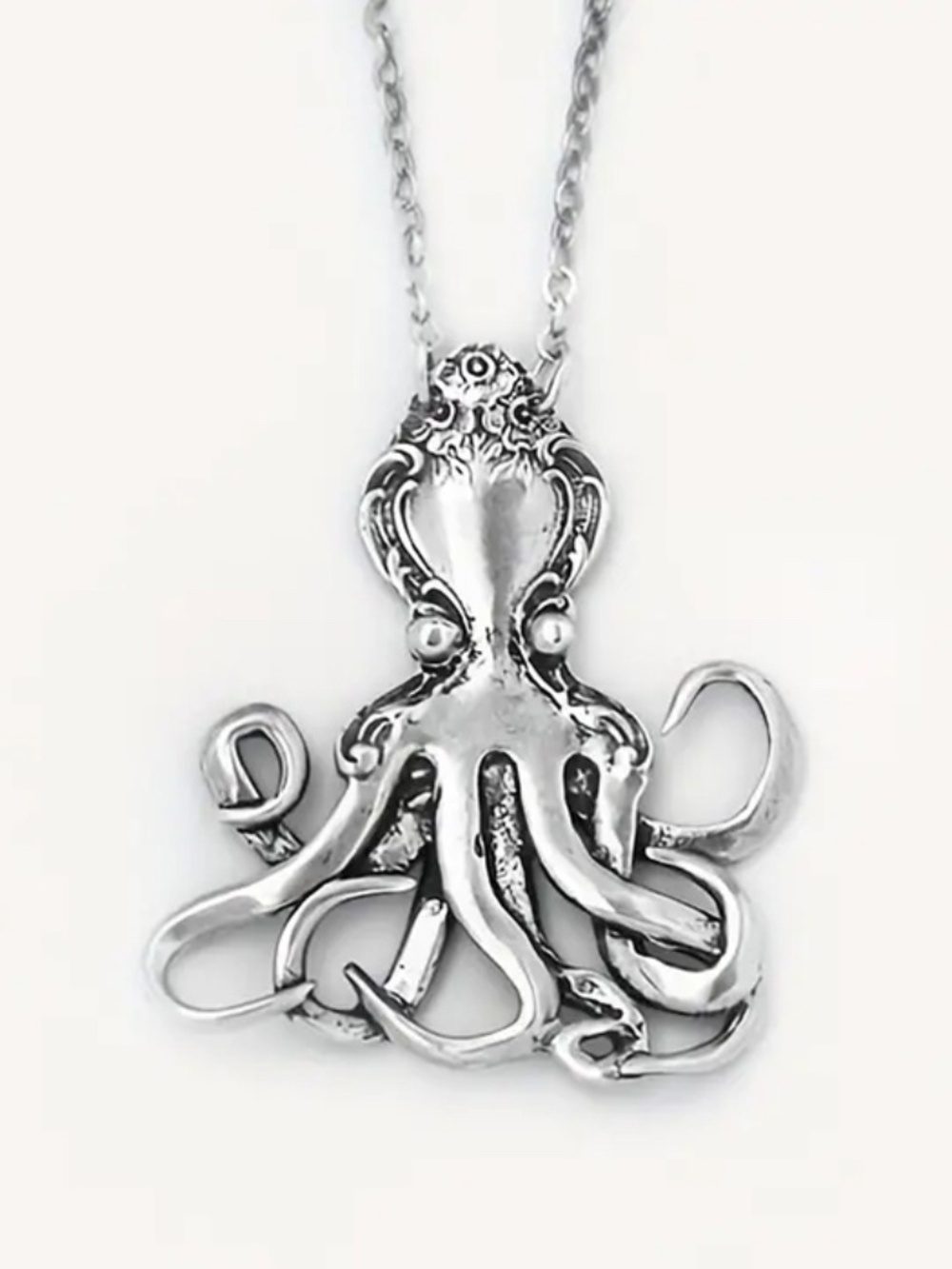 Octopus Spoon Replica Silver Plated Necklace